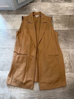 Chico's Camel Brown Long Sleeveless Notch-Lapel Vest